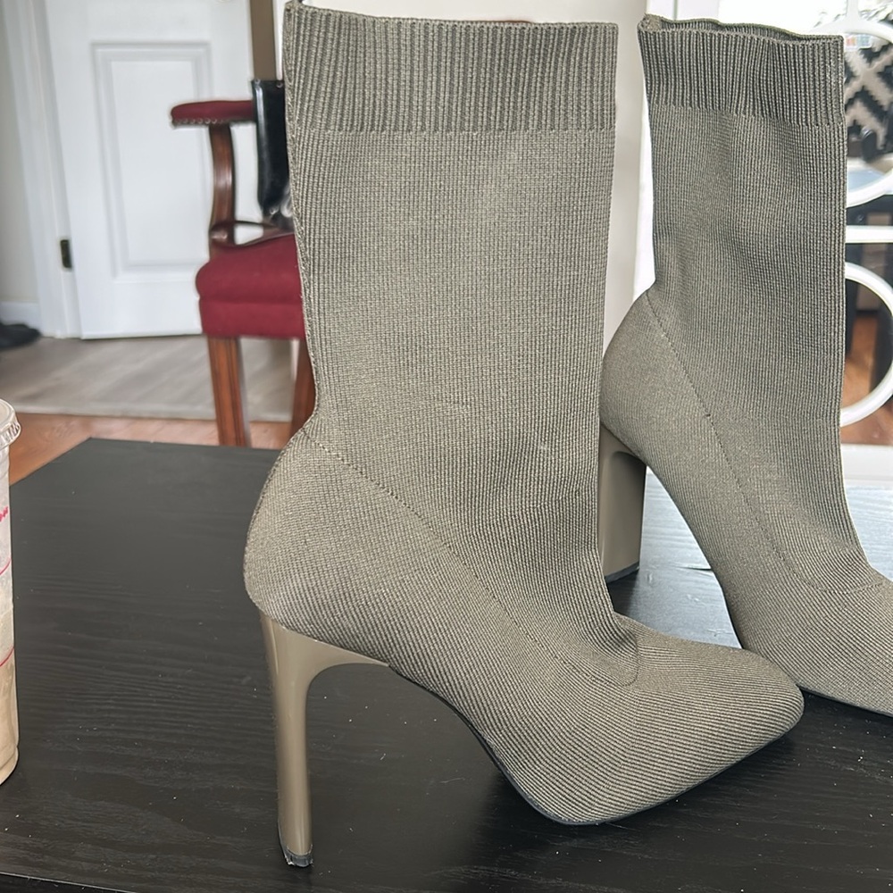 Zara Elegant Olive Sock Ankle Boots - Picture 2 of 9